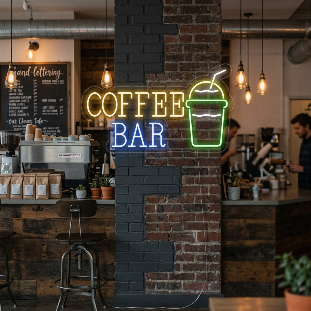 "Kahvikuppi, Coffee Bar" Neonkyltti