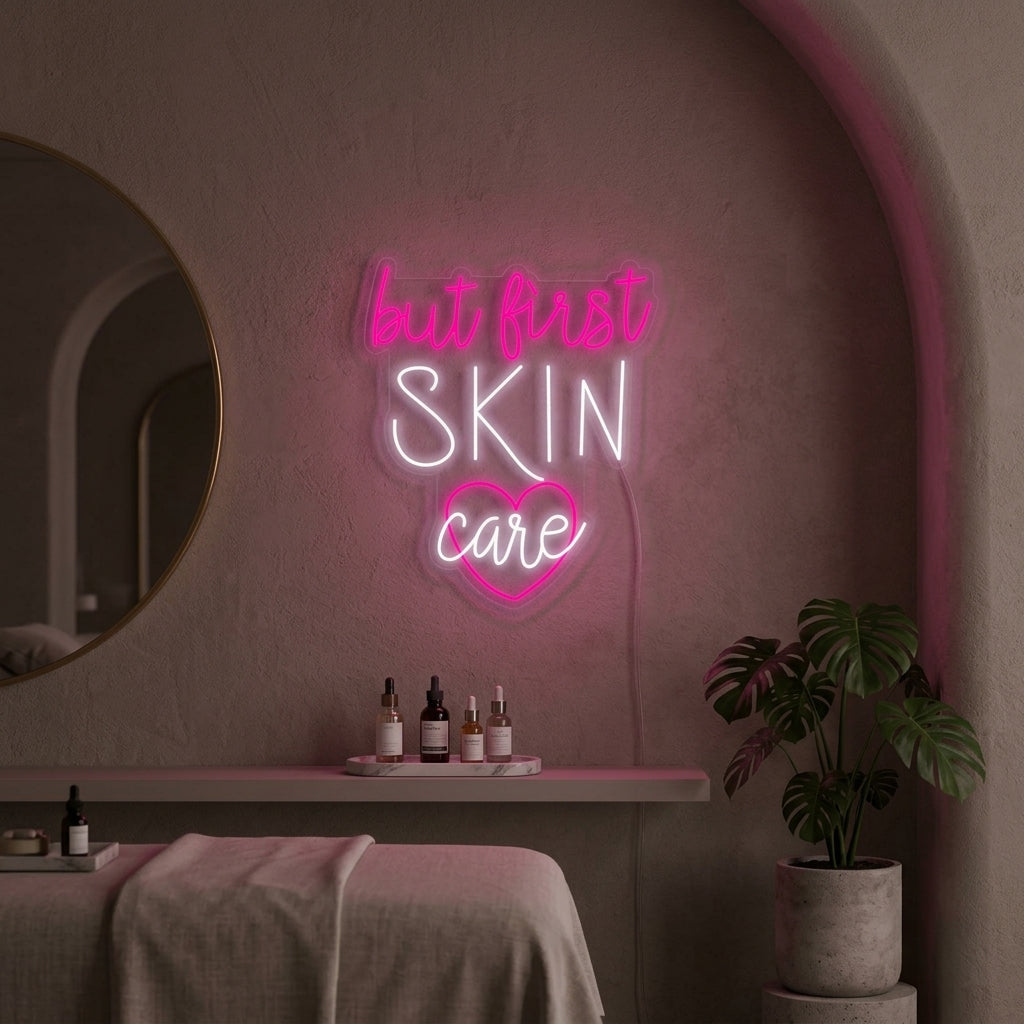 "But First Skin Care Ihonhoito" Neonkyltti