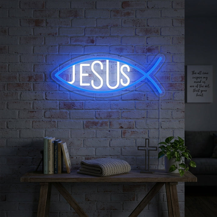 "Kristillinen Jeesus Kala" Neonkyltti