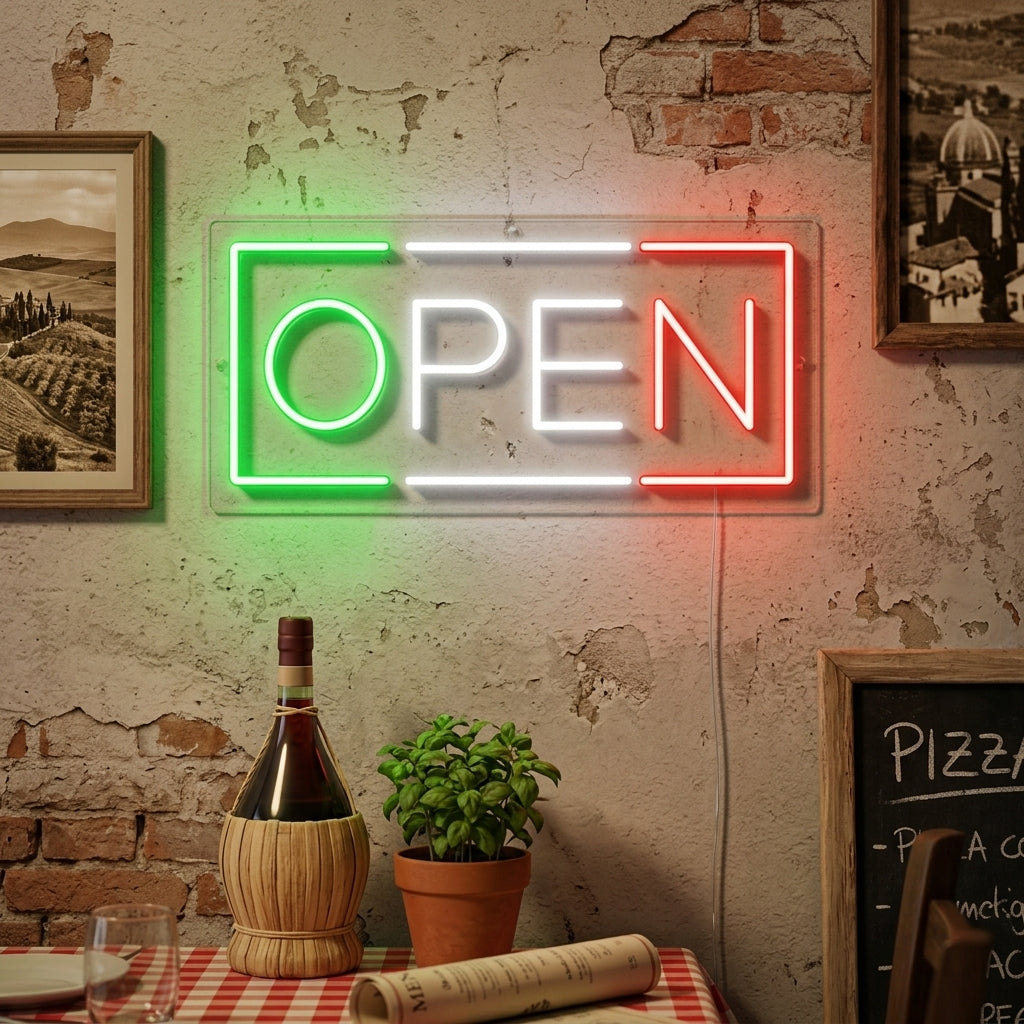 "open, Italialainen ravintola" Neonkyltti