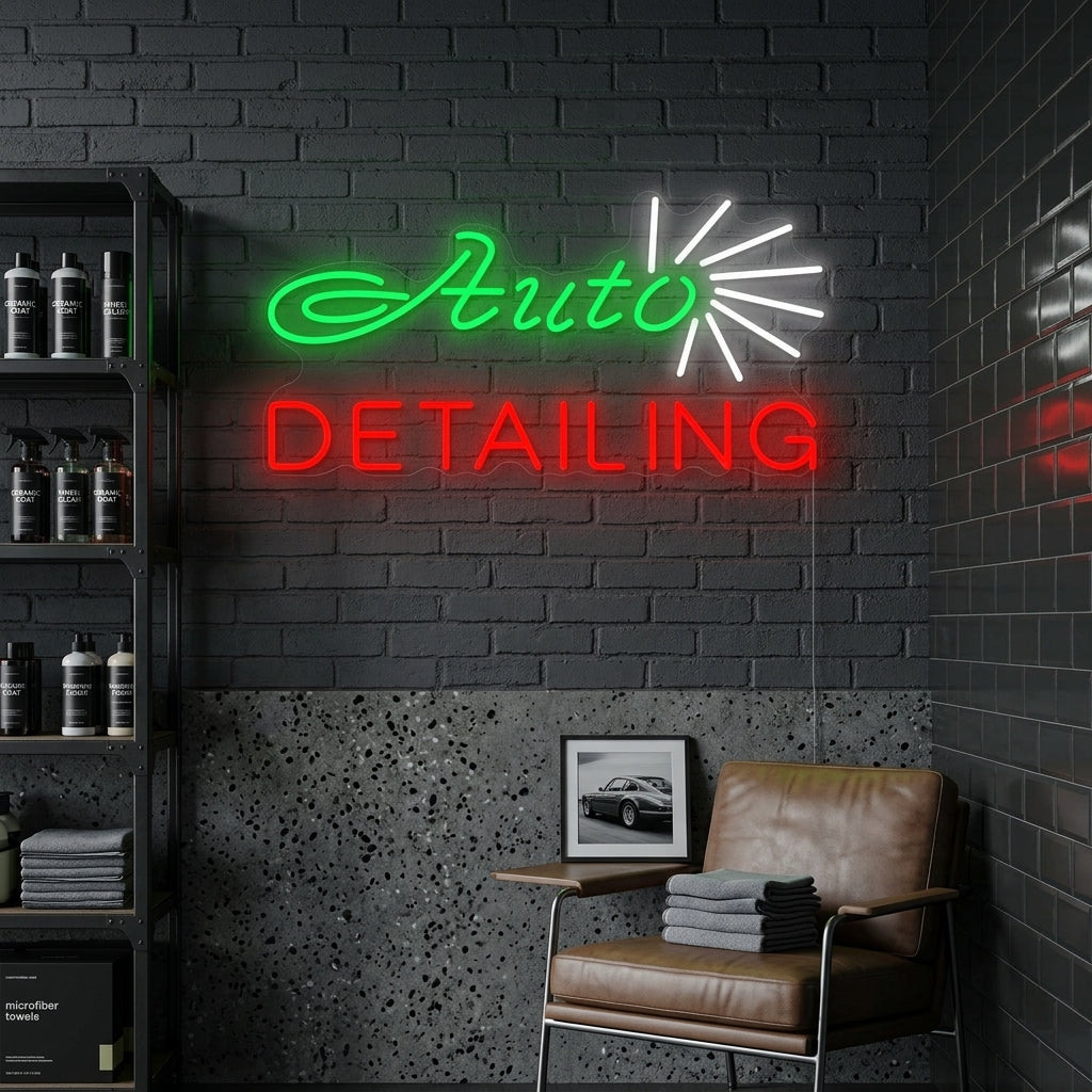 "Kauppa, Auto Detailing" Neonkyltti