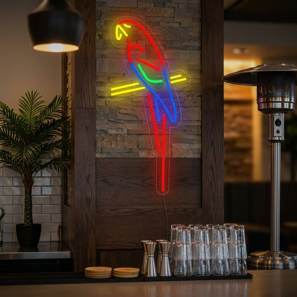 "Papukaija Baari Pubi" Neonkyltti