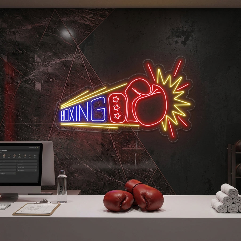 "Boxing, Nyrkkeilyhanskat" Neonkyltti