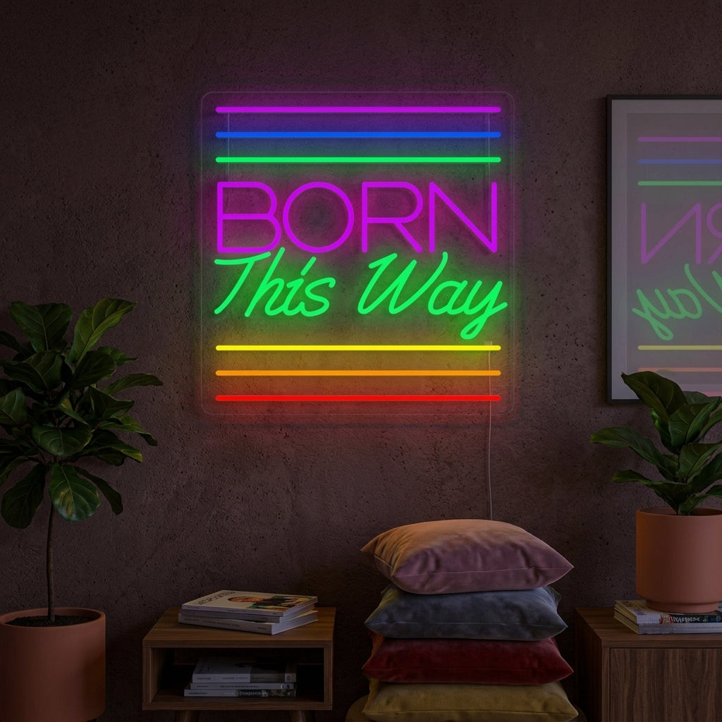 "Sateenkaarilippu Lgbt-Ylpeys Ainutlaatuinen, Born This Way" Neonkyltti
