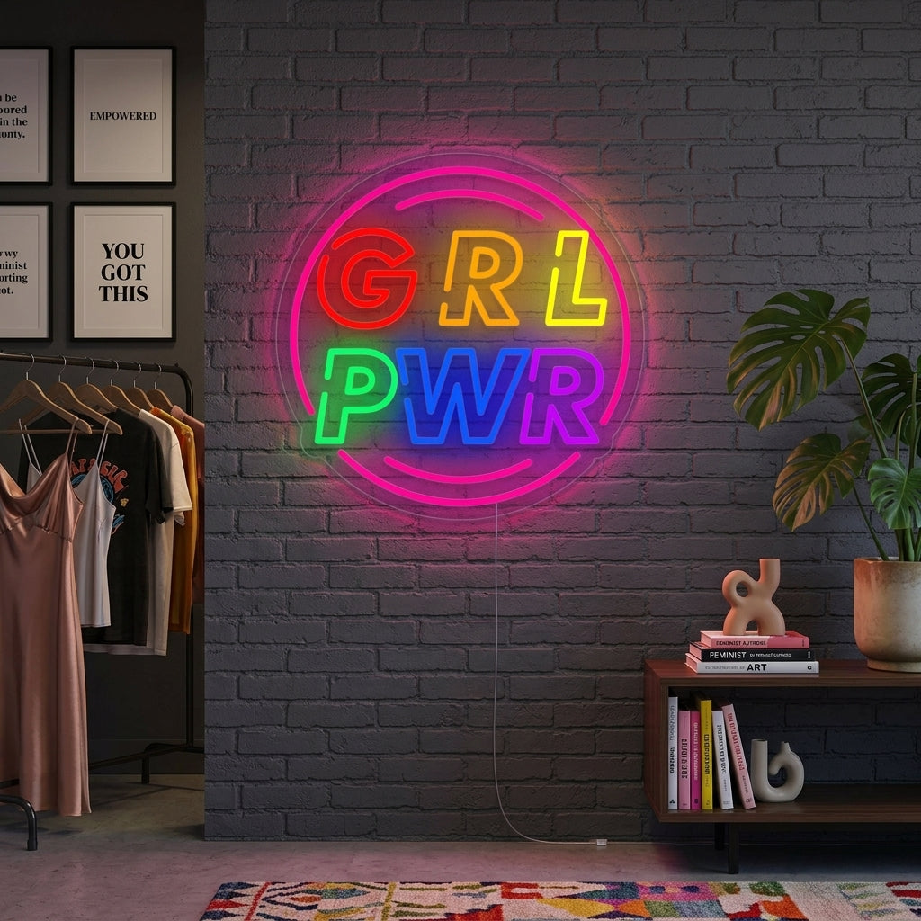 "Girl Power with Circle" Neonkyltti