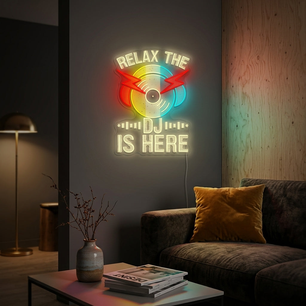 "Relax The Dj Is Here" Neonkyltti