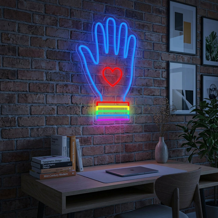 "Sateenkaarilippu Lgbt-Ylpeys Ainutlaatuinen, Käsi" Neonkyltti