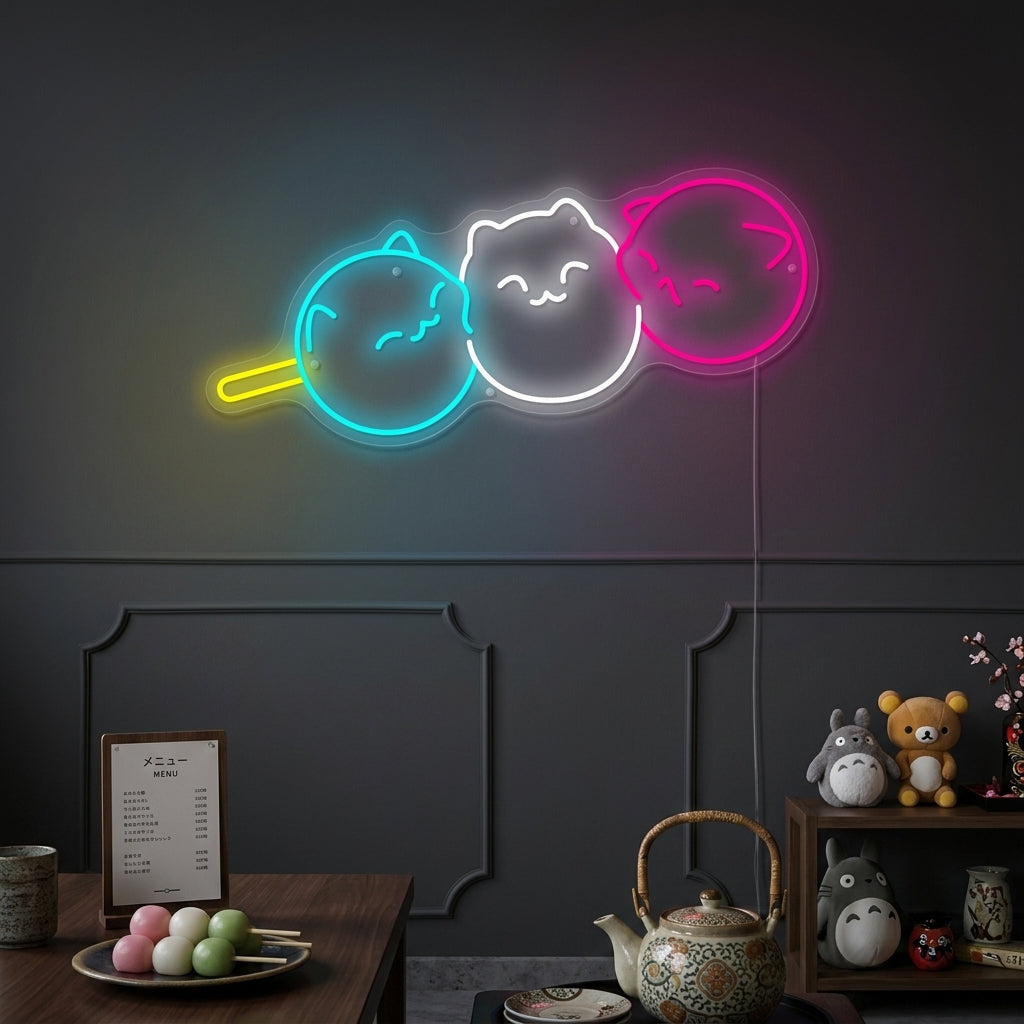 "Kawaii japanilainen Dango Cat Dango" Neonkyltti