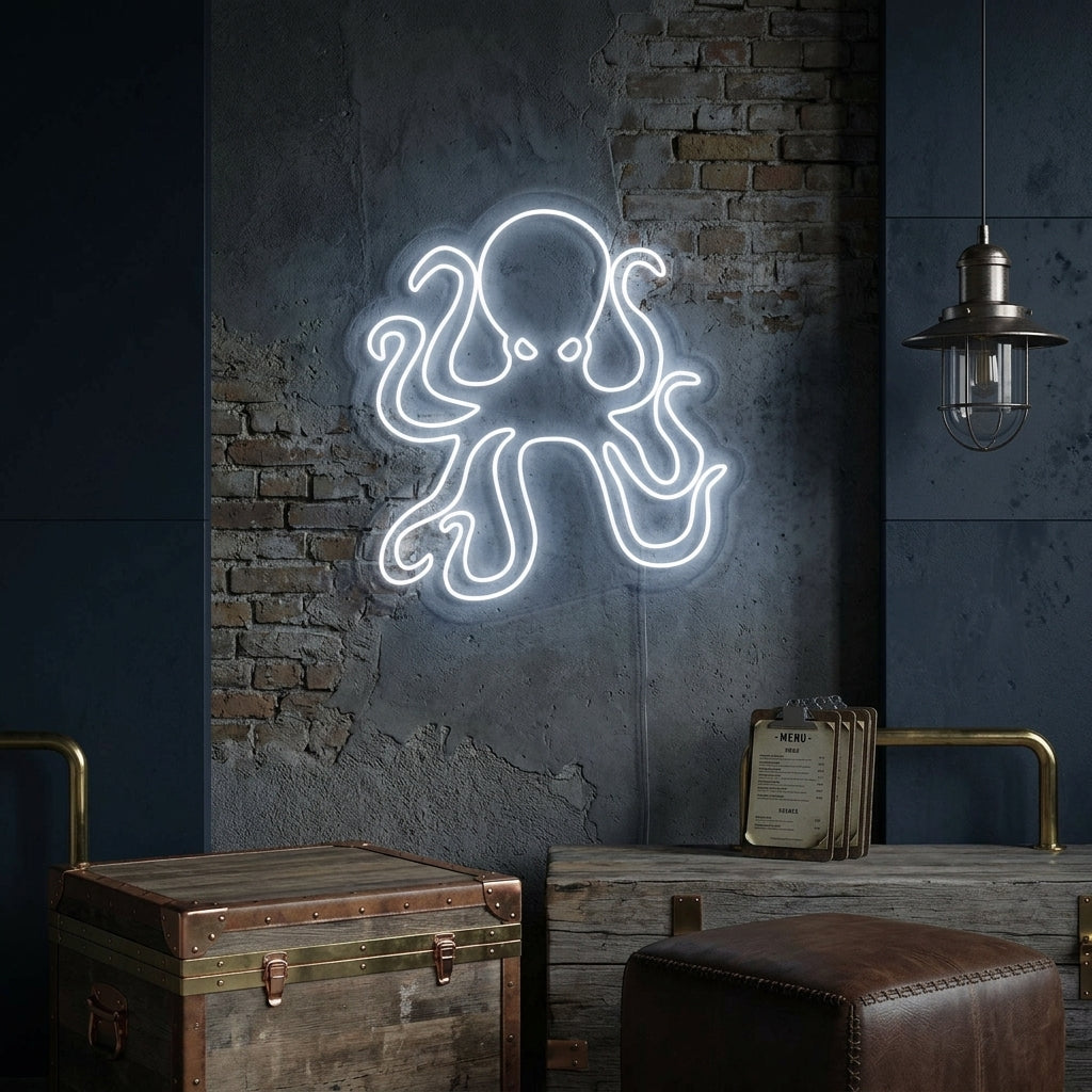 "Mustekala Ravintola Merieläin" Neonkyltti