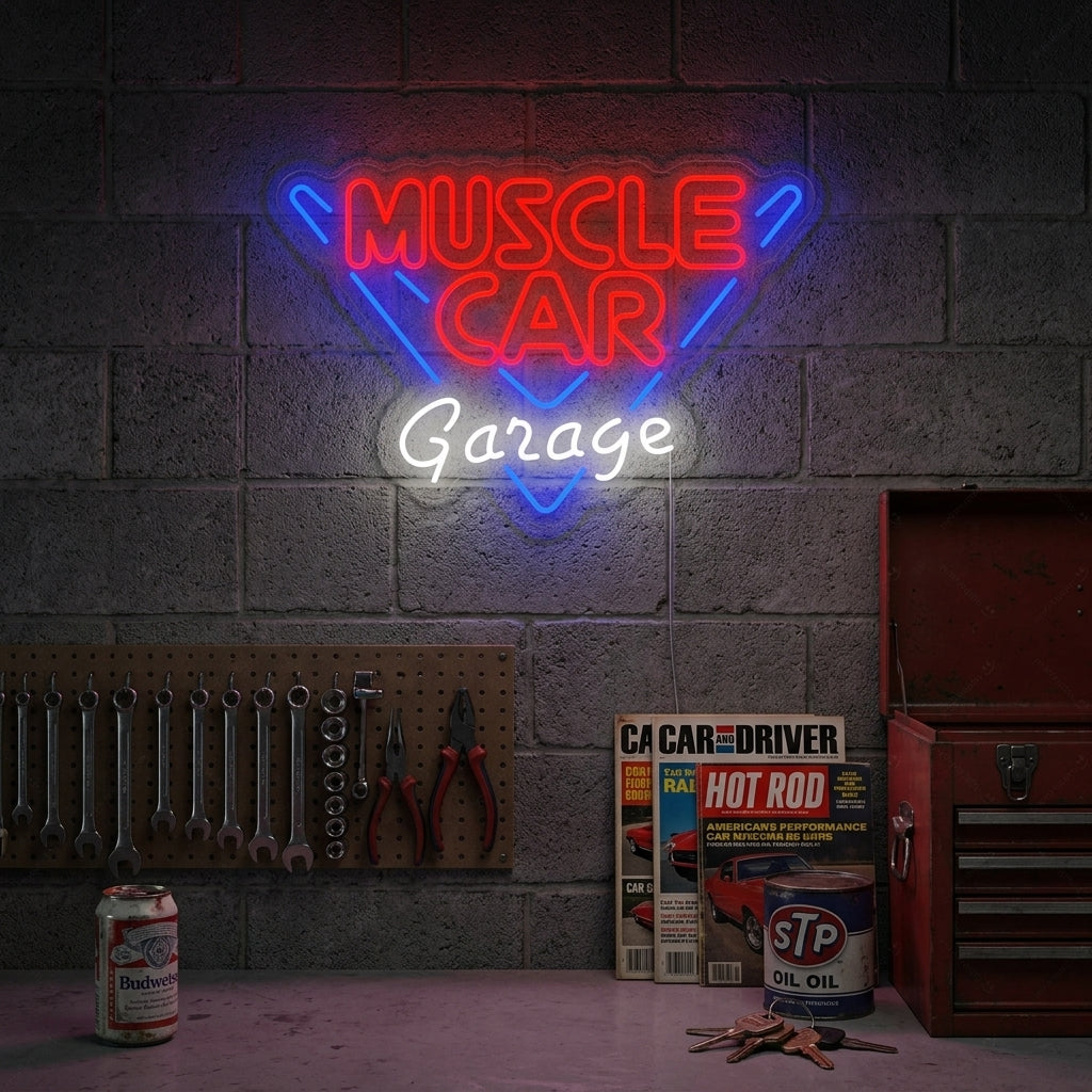 "Muscle Car Garage" Neonkyltti