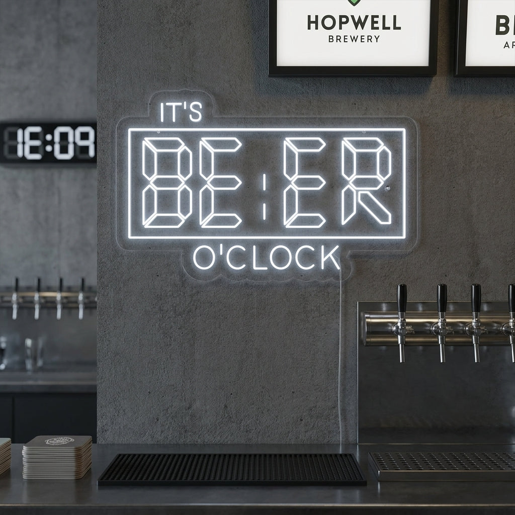 "Its Beer Oclock Baari" Neonkyltti