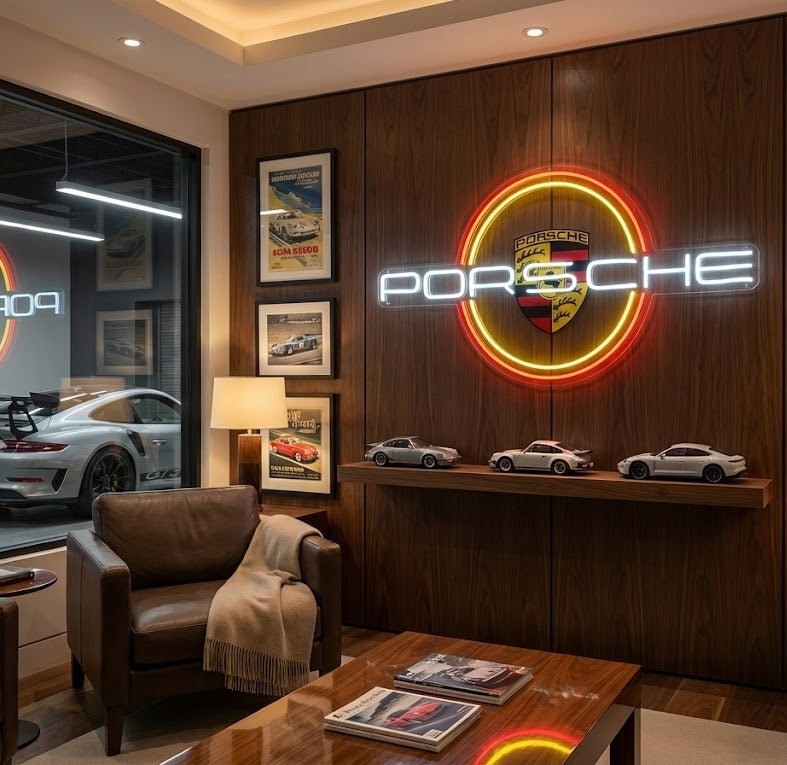 "Porsche-logo ympyrällä" Neonkyltti