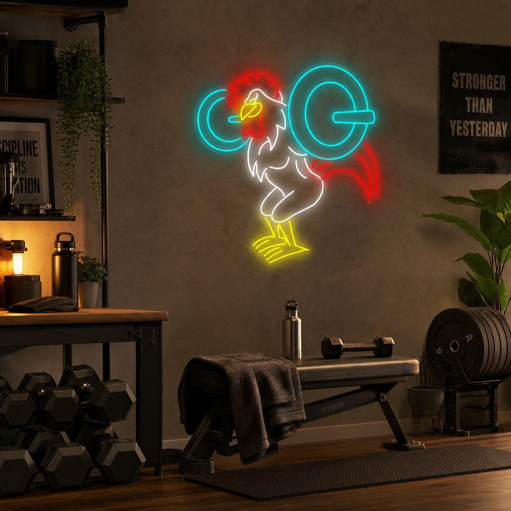 "Workout Rooster" Neonkyltti