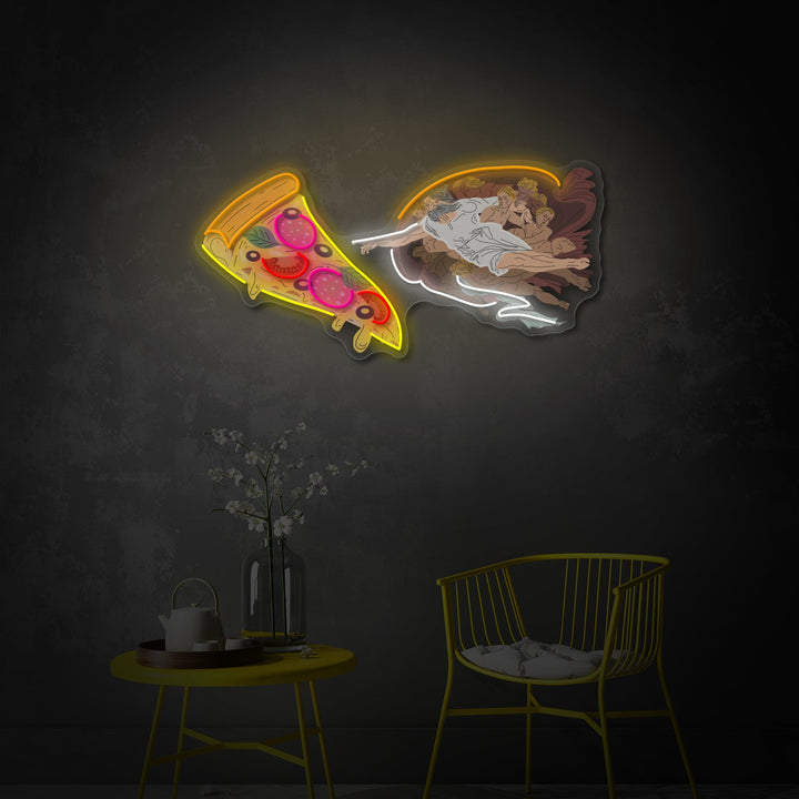 "Adam God teki pizzaa, pikaruokamainosta, ravintolan logoa" UV-tulostettu LED-neonkyltti
