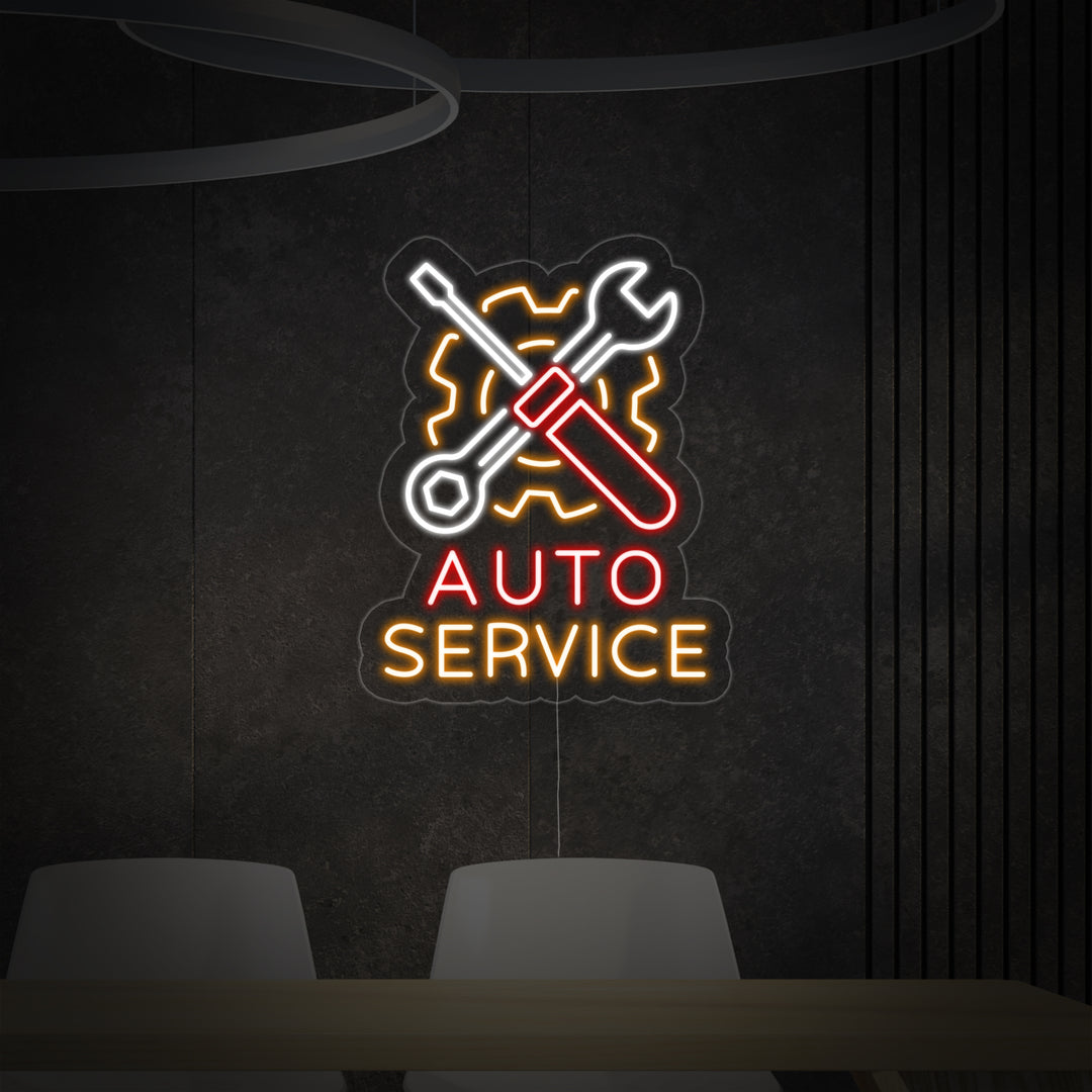 "Auto Service, Autokorjaamon Logo" Neonkyltti