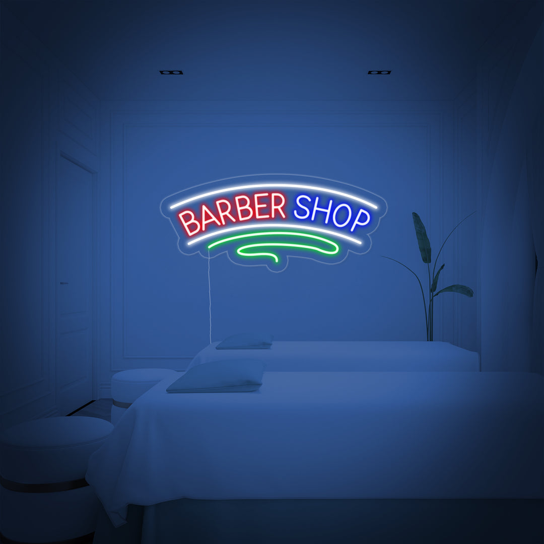 "Hiusleikkaus, Barber Shop" Neonkyltti