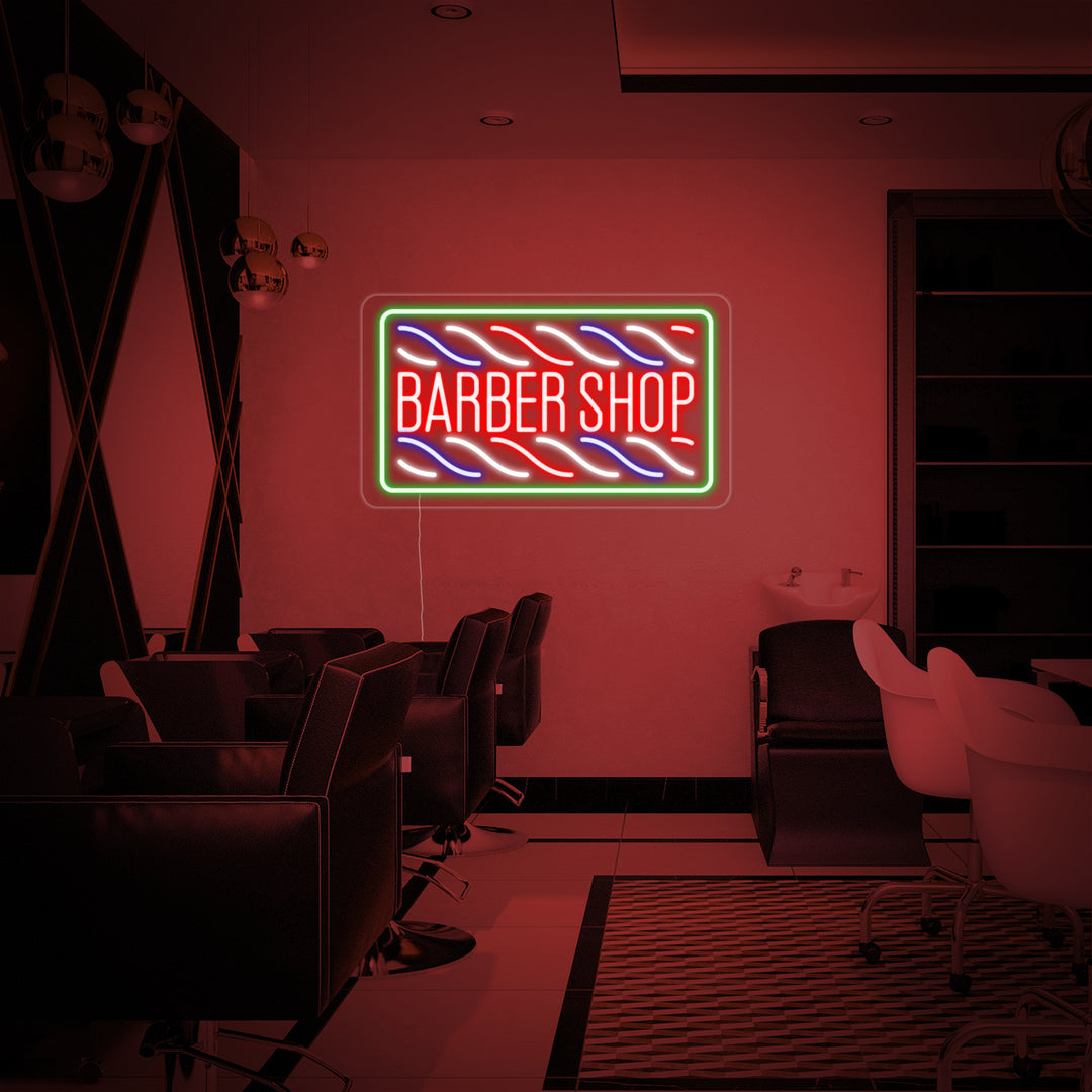 "Hiusleikkaus, Barber Shop" Neonkyltti