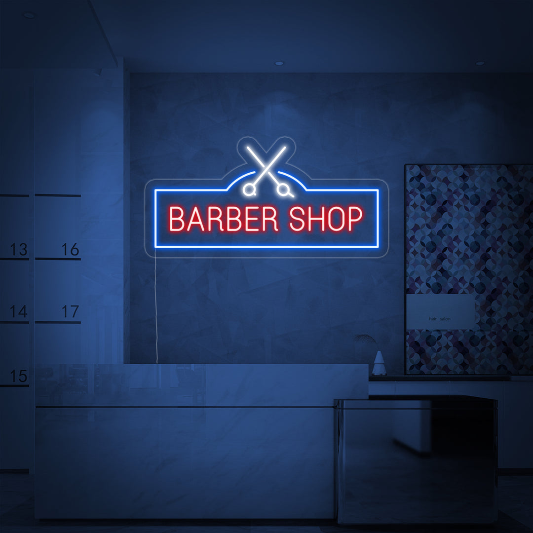 "Barber Shop, Parturisakset" Neonkyltti