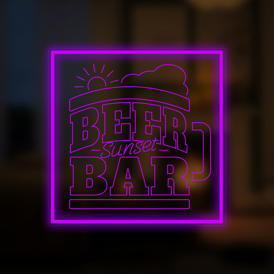 "Beer Bar Sunset, Olutlasi" Mini Neonkyltti