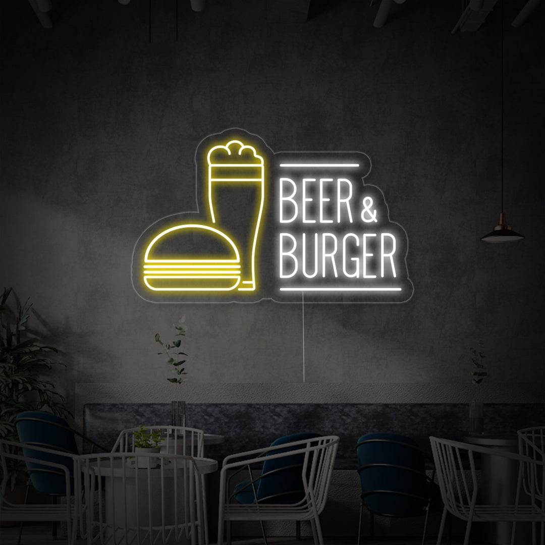 "Beer And Burger" Neonkyltti