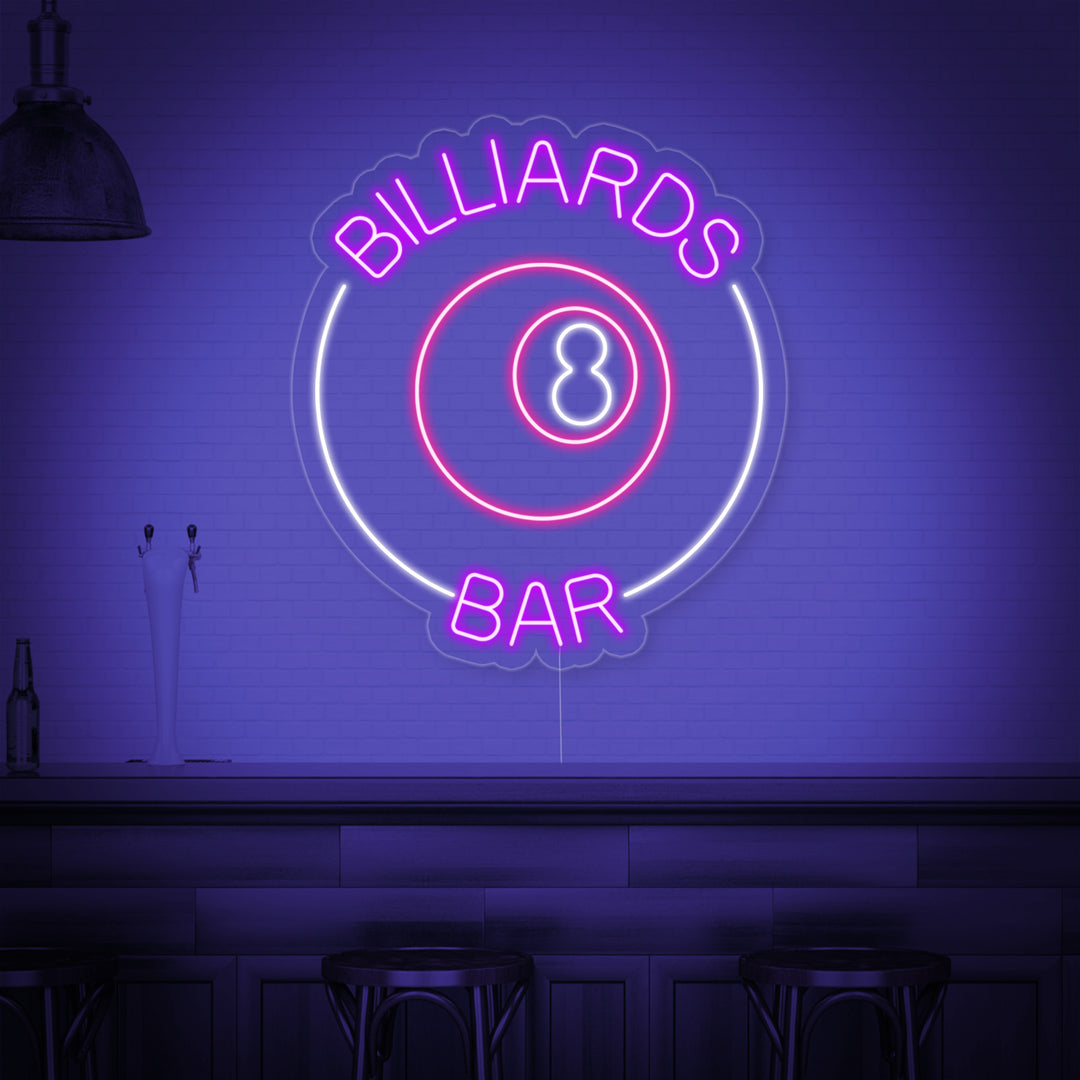 "Billiards 8 Bar, Biljardibaari Logo" Neonkyltti