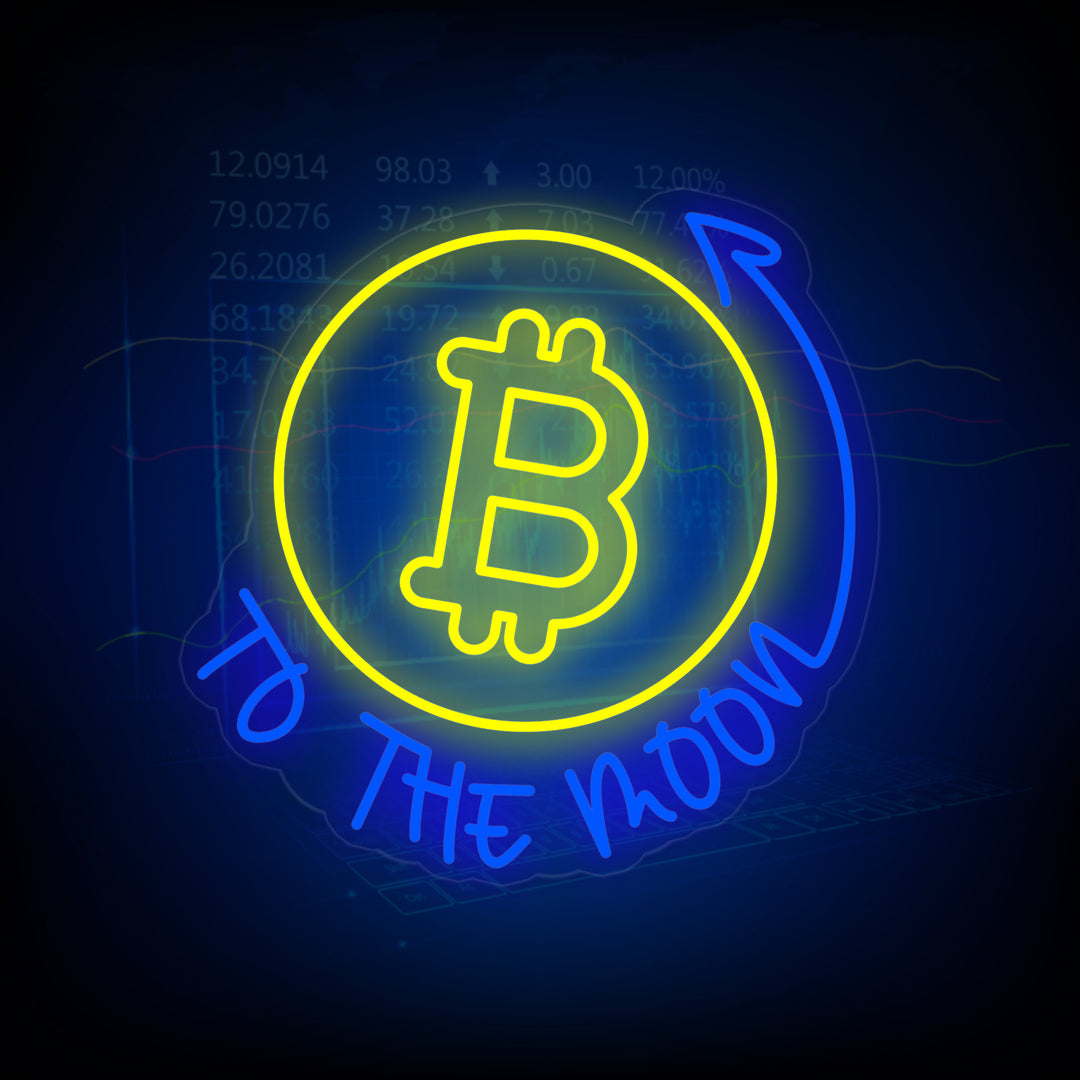 "Bitcoin to the Moon" Neonkyltti