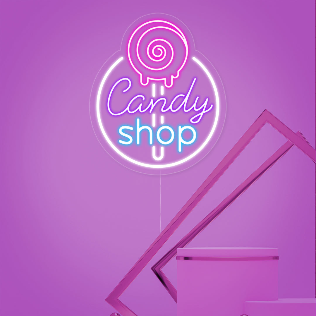 "Candy Shop, Karkkikauppa Logo" Neonkyltti