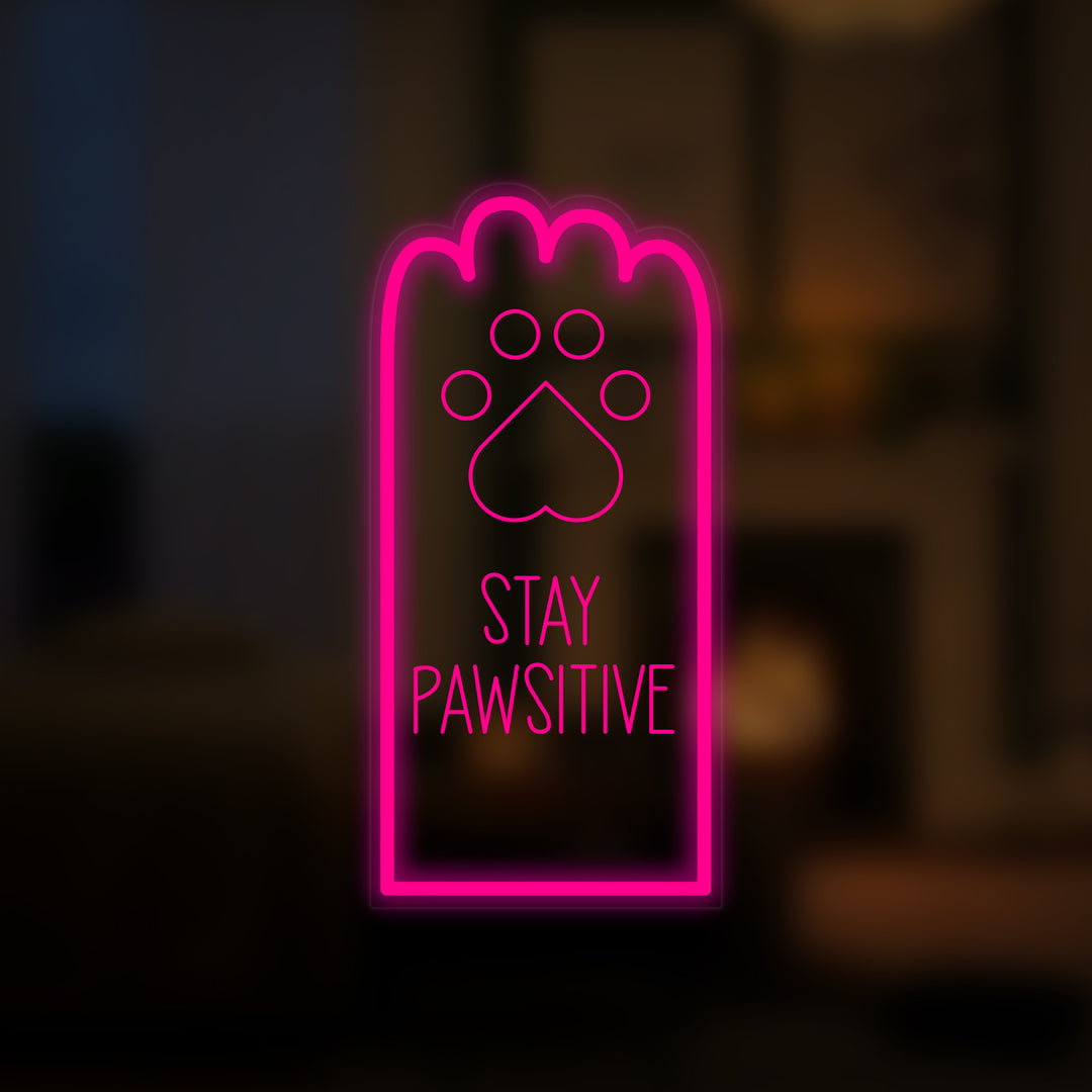"Stay Paw Positive, Kissa" Mini Neonkyltti