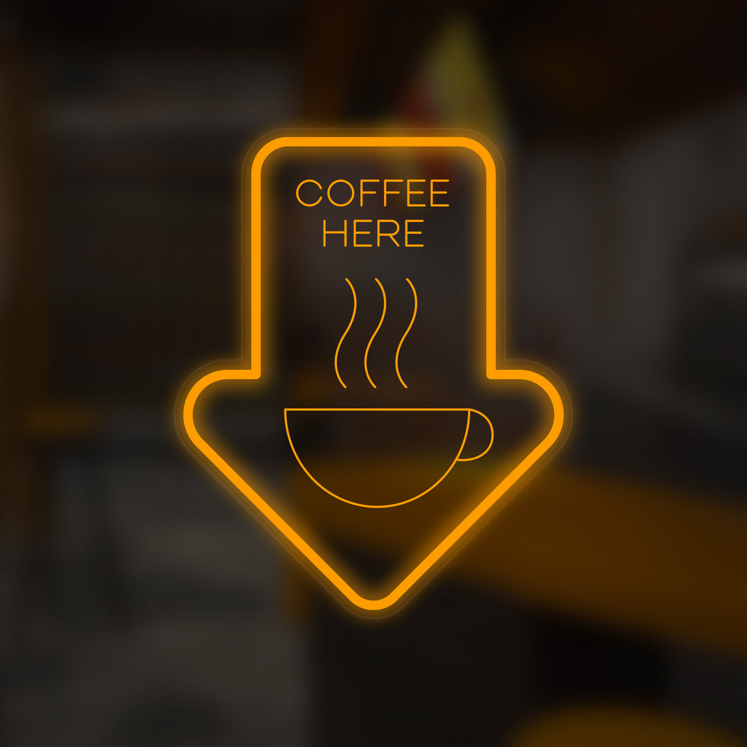 "Kahvila Coffee Here" Pieni Neonkyltti