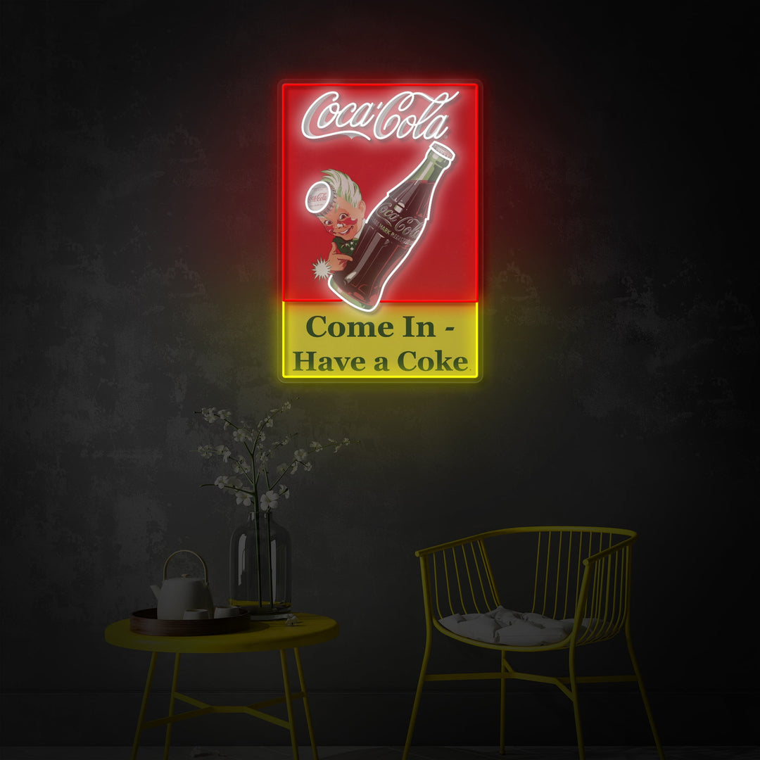 "Come In Have A Coke, juomakaupan logo" UV-tulostettu LED-neonkyltti