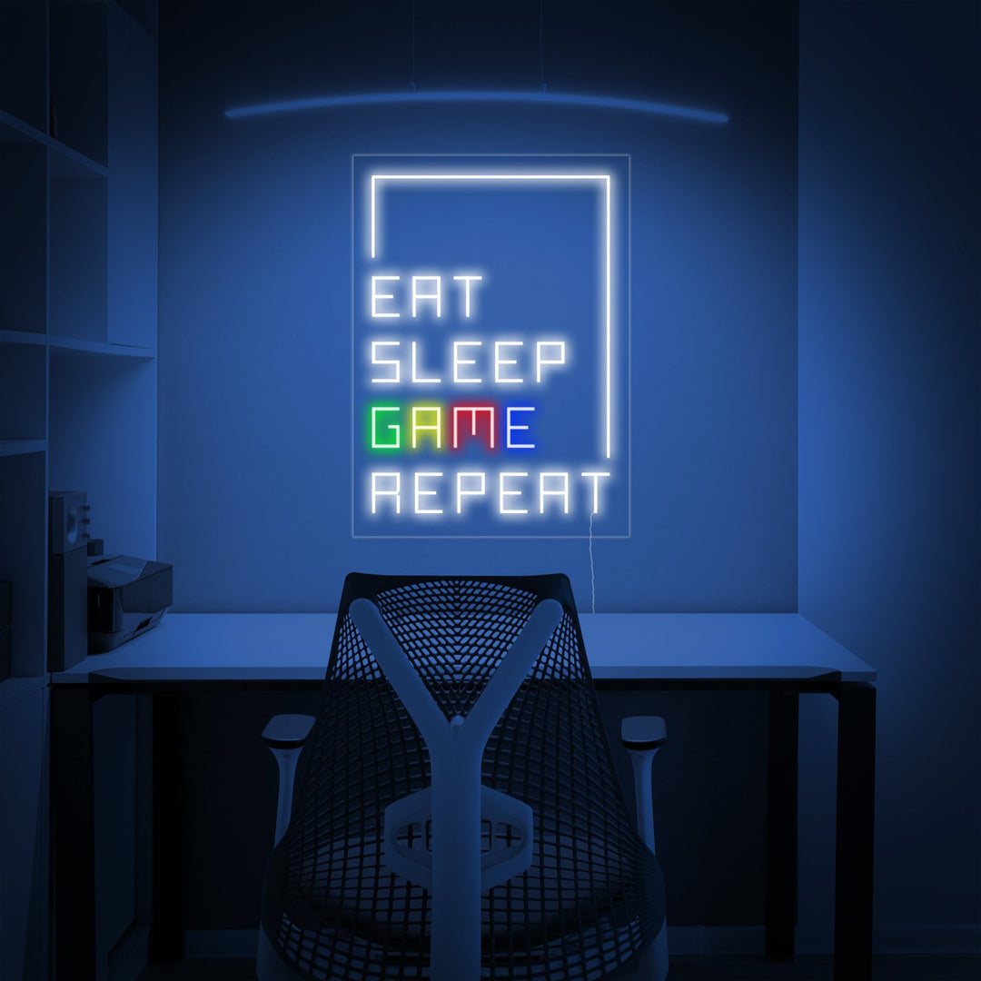 "Eat Sleep Game Repeat, Pelaajan Sisustus" Neonkyltti