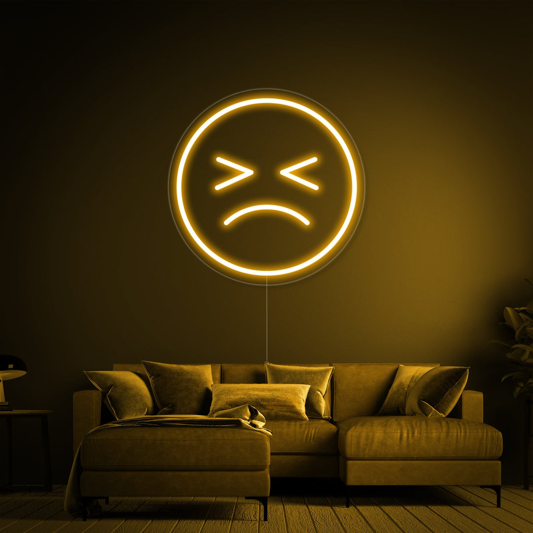 "Emoji Surullinen" Neonkyltti