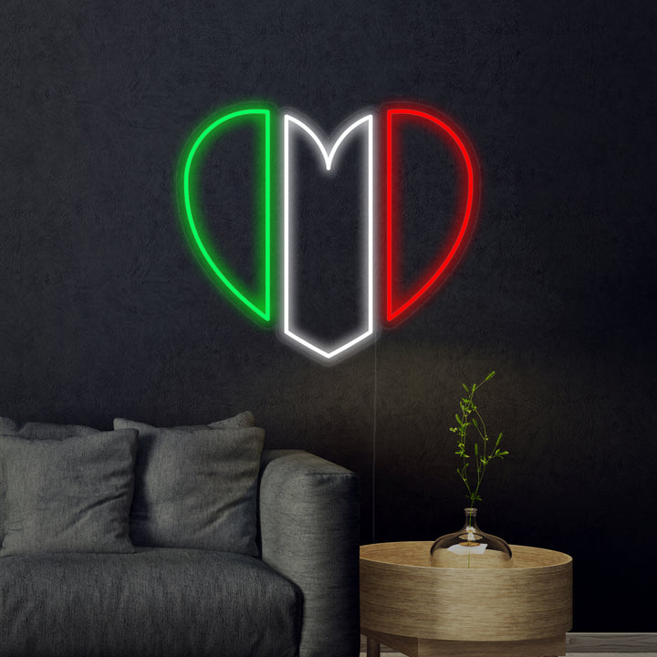 "Italian Lippu Sydämenmuotoinen" Neonkyltti
