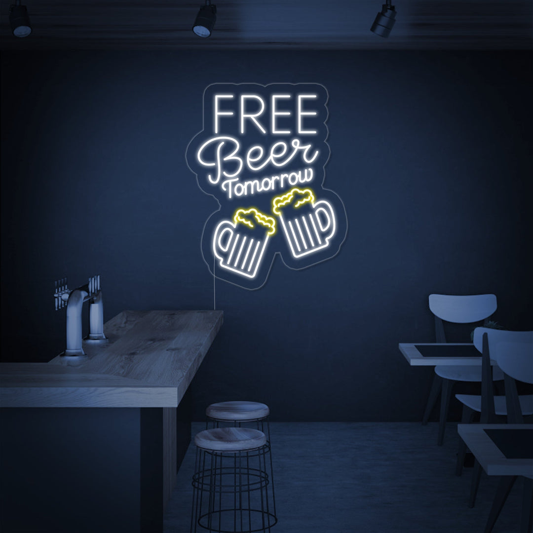 "Free Beer Tomorrow Baari" Neonkyltti