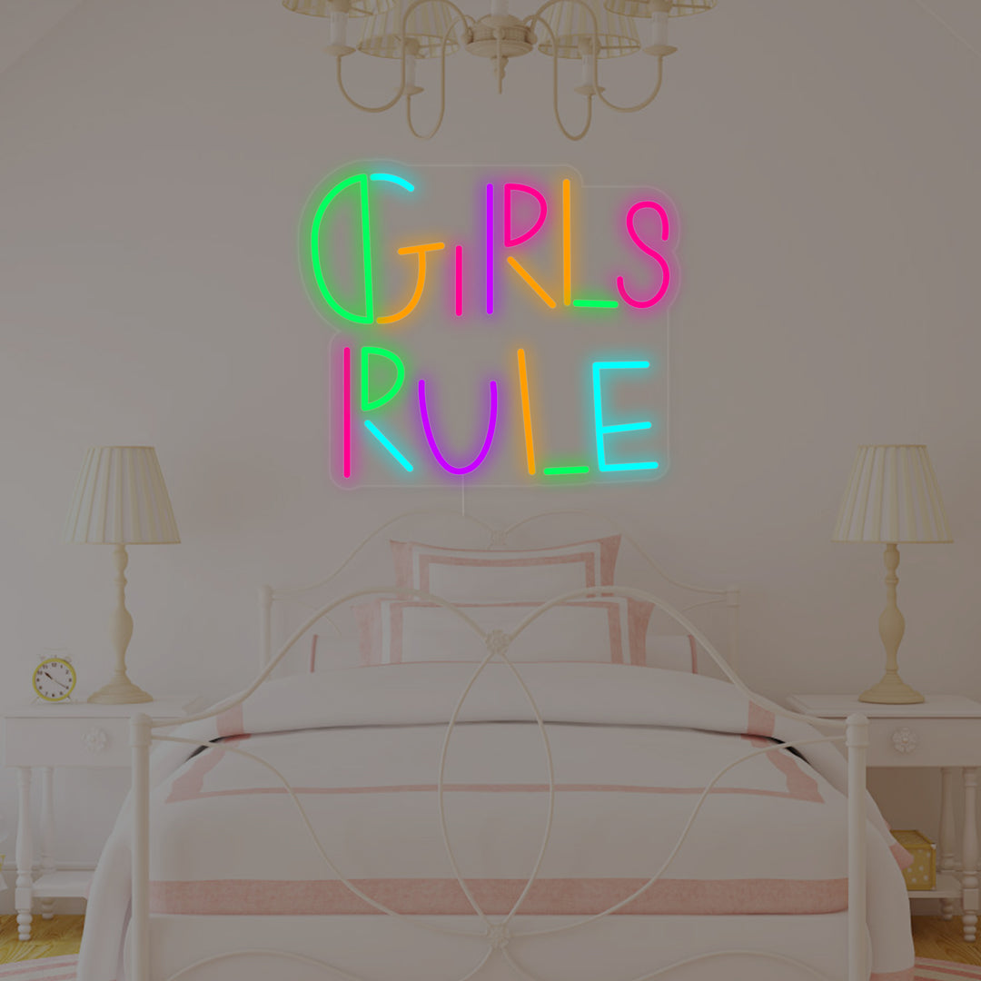 "Girls Rule, Lastenhuoneen Sisustus" Neonkyltti