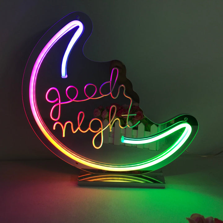 "Good Night, Unenomainen Värinmuutos" Peilipohjainen Neonkyltti