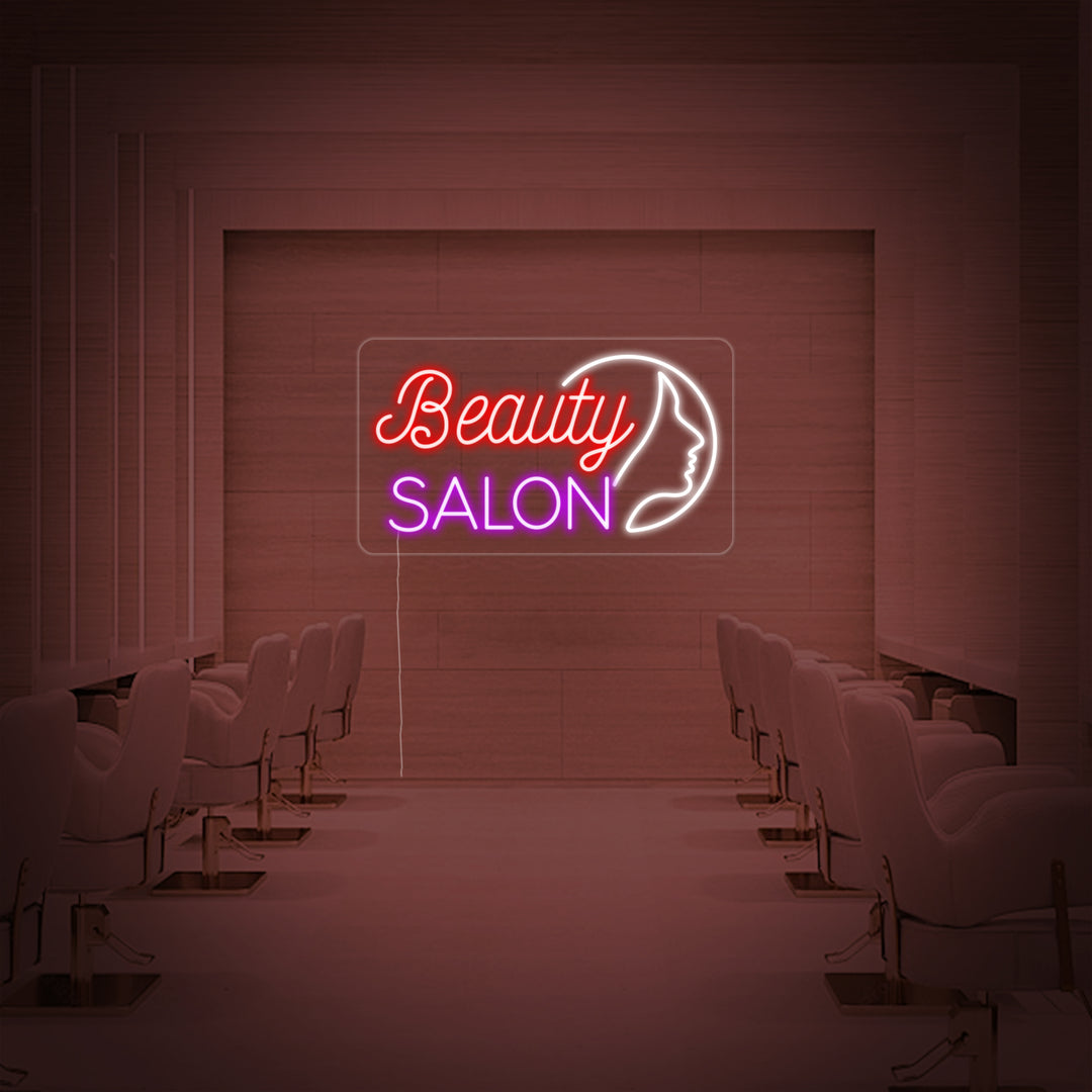 "Beauty Salon, Tytön Kasvot" Neonkyltti