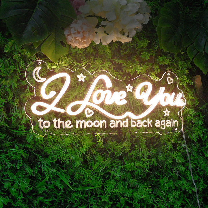 "I Love You To The Moon And Back Again" Pieni Neonkyltti
