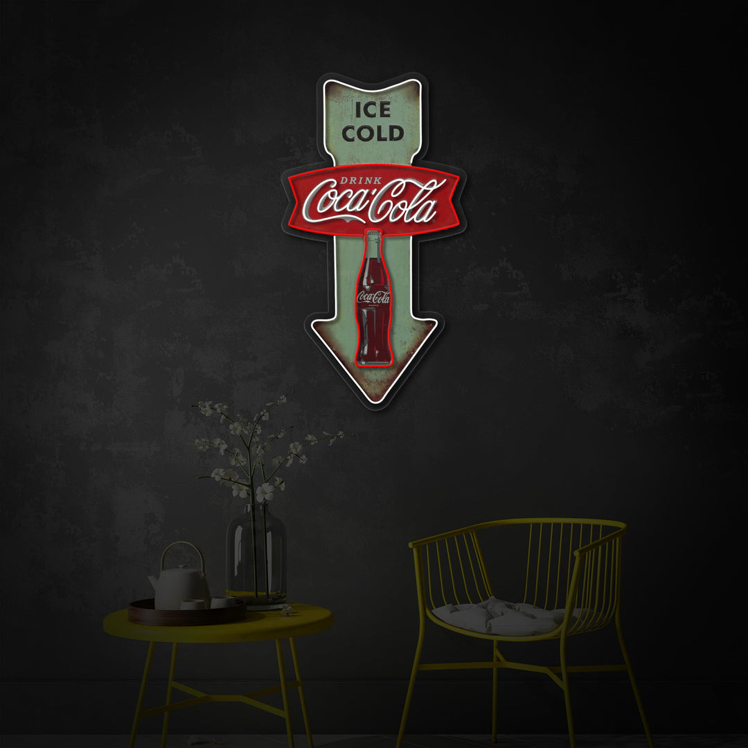 "Ice Cold Coca Cola, vintage -ruokasali nuoli" UV-tulostettu LED-neonkyltti