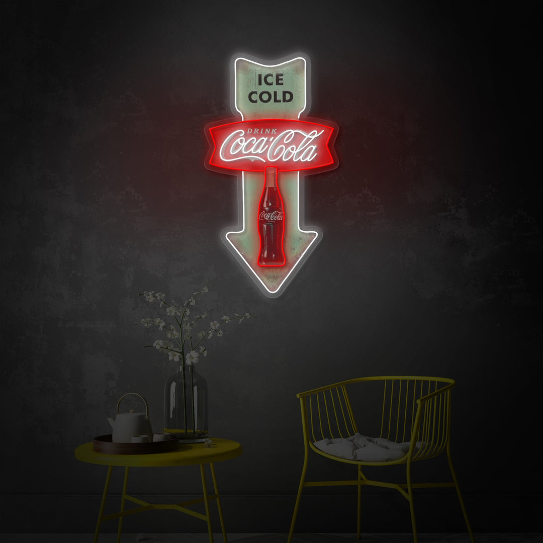 "Ice Cold Coca Cola, vintage -ruokasali nuoli" UV-tulostettu LED-neonkyltti