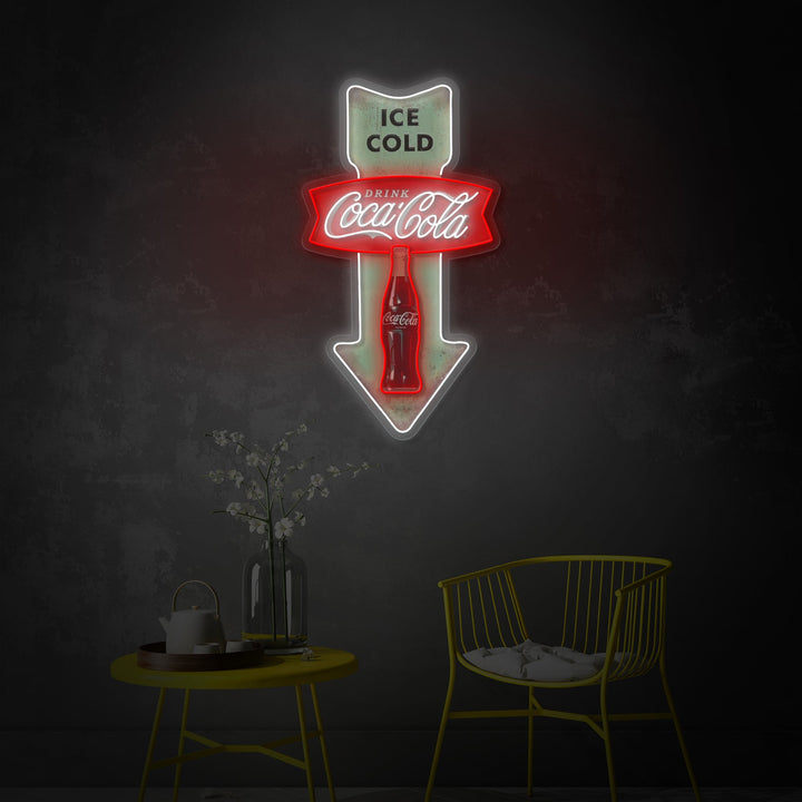 "Ice Cold Coca Cola, vintage -ruokasali nuoli" UV-tulostettu LED-neonkyltti