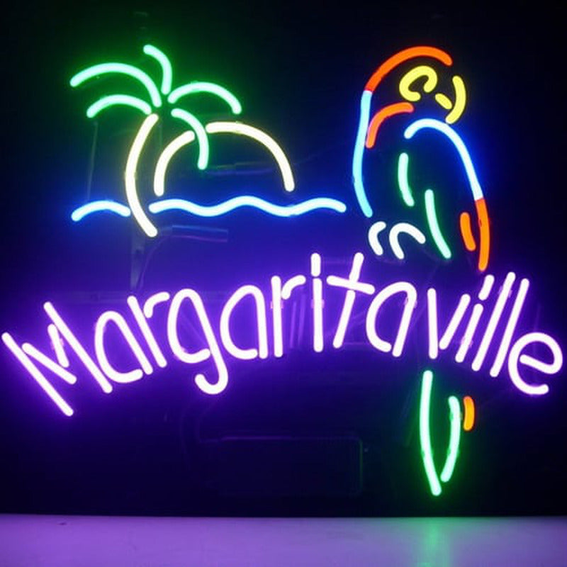 "Jimmy Buffett Margaritaville Paradise Papukaija Olut" Neonkyltti