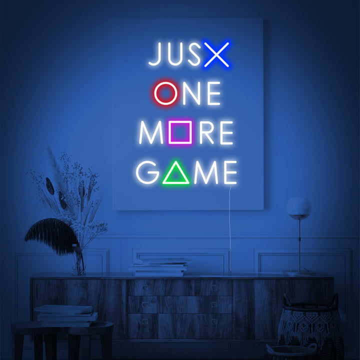 "Just One More Game, Pelaamisen Sisustus" Neonkyltti