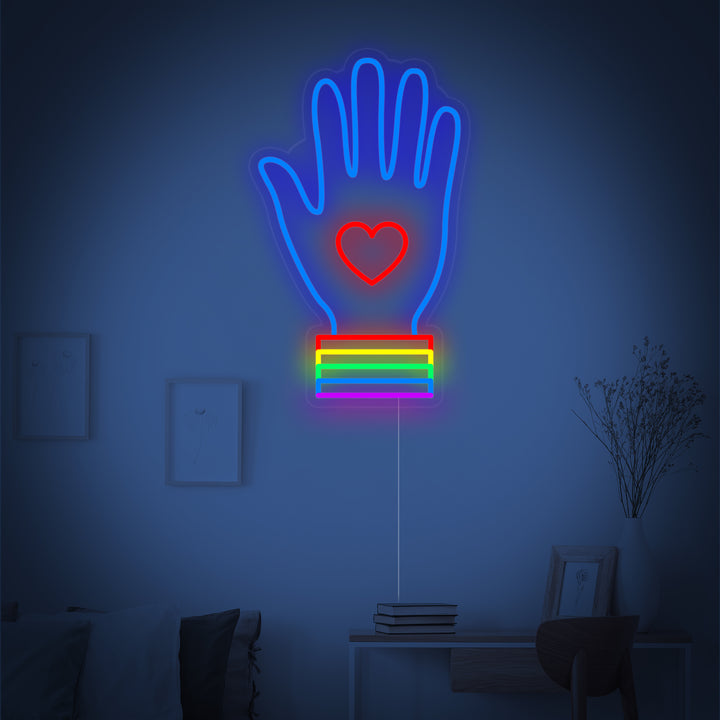 "Sateenkaarilippu Lgbt-Ylpeys Ainutlaatuinen, Käsi" Neonkyltti