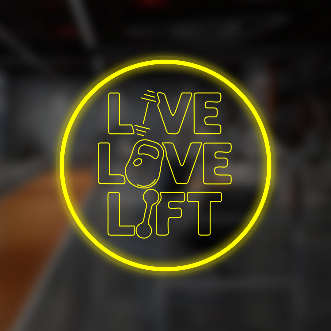 "Live Love Lift" Pieni Neonkyltti, Kuntokeskus