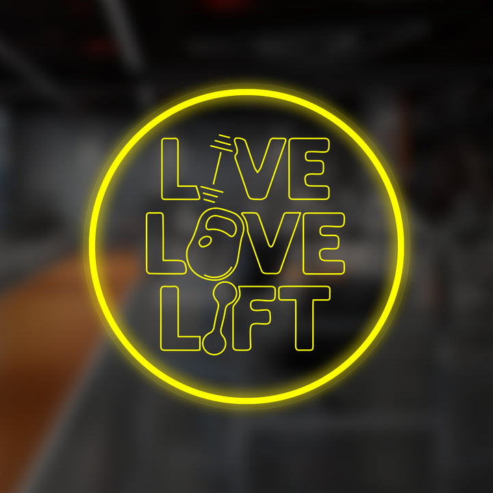 "Live Love Lift" Pieni Neonkyltti, Kuntokeskus