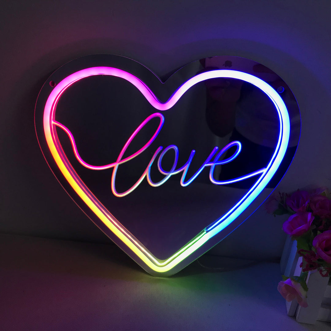 "Love, Unenomainen Värinmuutos" Peilipohjainen Neonkyltti