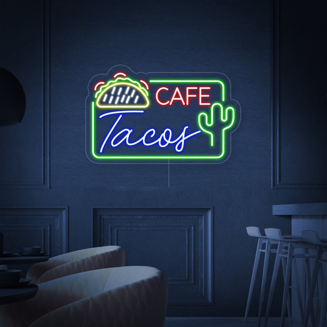 "CAFE TACOS, Meksikolainen ruoka" Neonkyltti