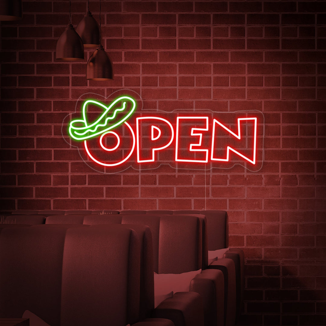 "open, Meksikolainen ruoka" Neonkyltti