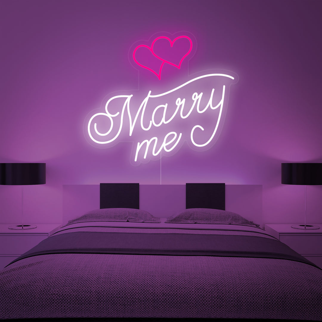 "Marry Me, Sydämet" Neonkyltti